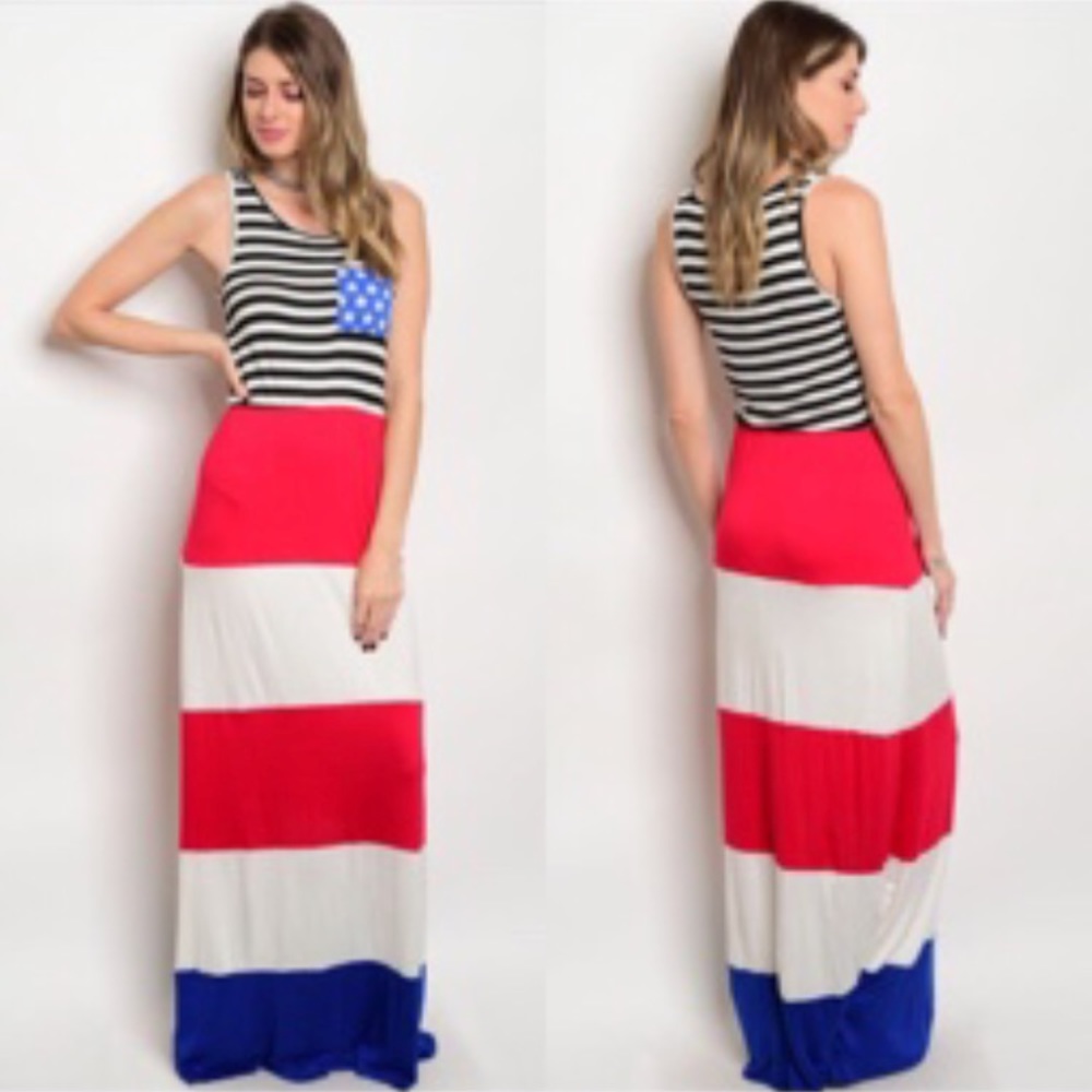 4th of July Red white and blue maxi dress